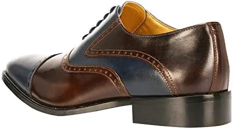 LIBERTYZENO Mens Burnished Toe Genuine Leather Adults Lace Up Oxford Dress Shoes for Prom Graduation