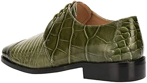 LIBERTYZENO Mens Croco Lizard Print Genuine Leather Adults Slip On & Lace Up Oxford Dress Shoes for Easter Gift