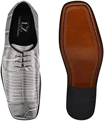 LIBERTYZENO Mens Croco Lizard Print Genuine Leather Adults Slip On & Lace Up Oxford Dress Shoes for Easter Gift