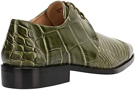 LIBERTYZENO Mens Croco Lizard Print Genuine Leather Adults Slip On & Lace Up Oxford Dress Shoes for Easter Gift