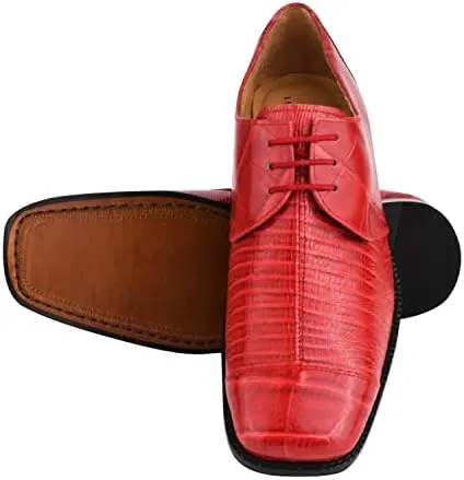 LIBERTYZENO Mens Croco Lizard Print Genuine Leather Adults Slip On & Lace Up Oxford Dress Shoes for Easter Gift