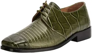 LIBERTYZENO Mens Croco Lizard Print Genuine Leather Adults Slip On & Lace Up Oxford Dress Shoes for Easter Gift
