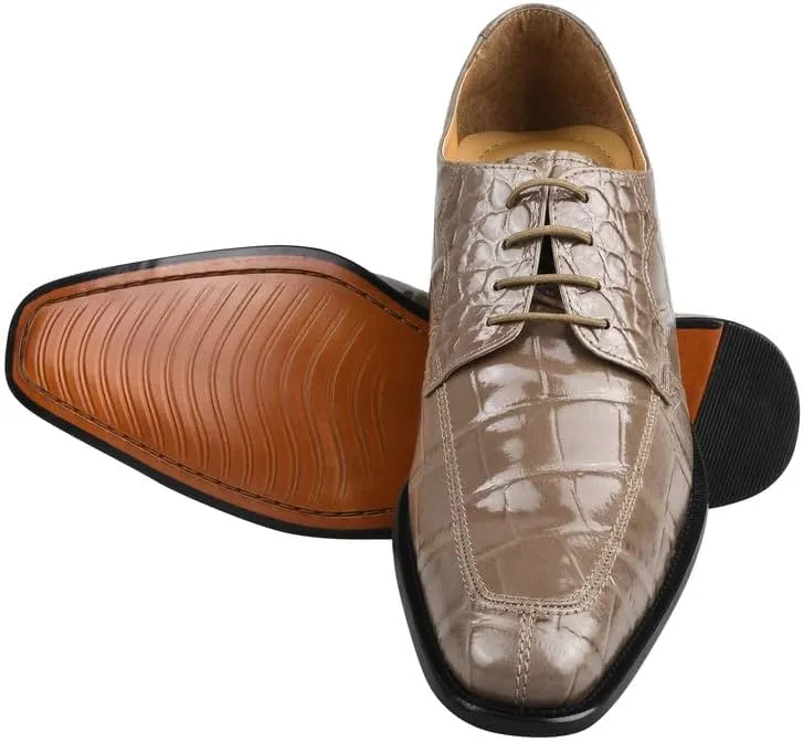 LIBERTYZENO Mens Croco Lizard Print Genuine Leather Adults Slip On & Lace Up Oxford Dress Shoes for Easter Gift