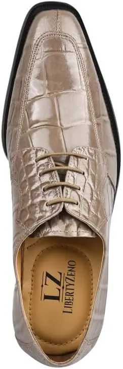 LIBERTYZENO Mens Croco Lizard Print Genuine Leather Adults Slip On & Lace Up Oxford Dress Shoes for Easter Gift