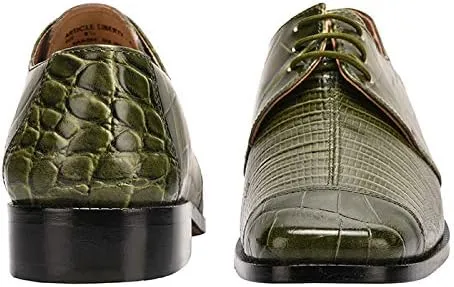 LIBERTYZENO Mens Croco Lizard Print Genuine Leather Adults Slip On & Lace Up Oxford Dress Shoes for Easter Gift
