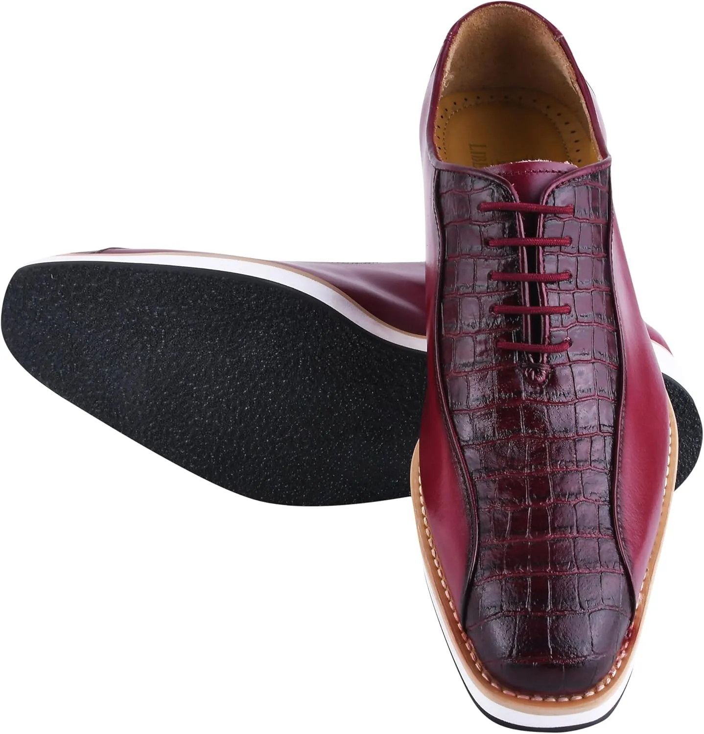 LIBERTYZENO Mens EEL Print Knitted Design Genuine Leather Adults Lace Up Oxford Dress Shoes for Easter Gift LS-112