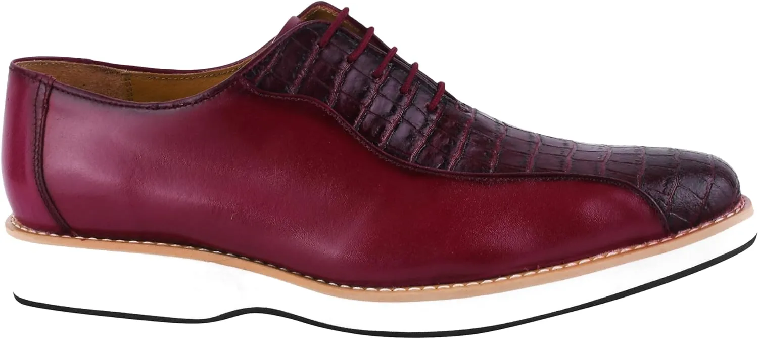 LIBERTYZENO Mens EEL Print Knitted Design Genuine Leather Adults Lace Up Oxford Dress Shoes for Easter Gift LS-112