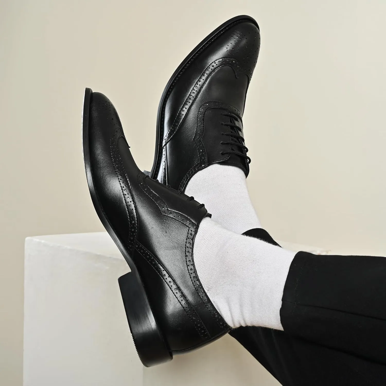 LIBERTYZENO Mens Genuine Leather Adults Wingtip Lace Up Oxford Dress Shoes for Easter Gift