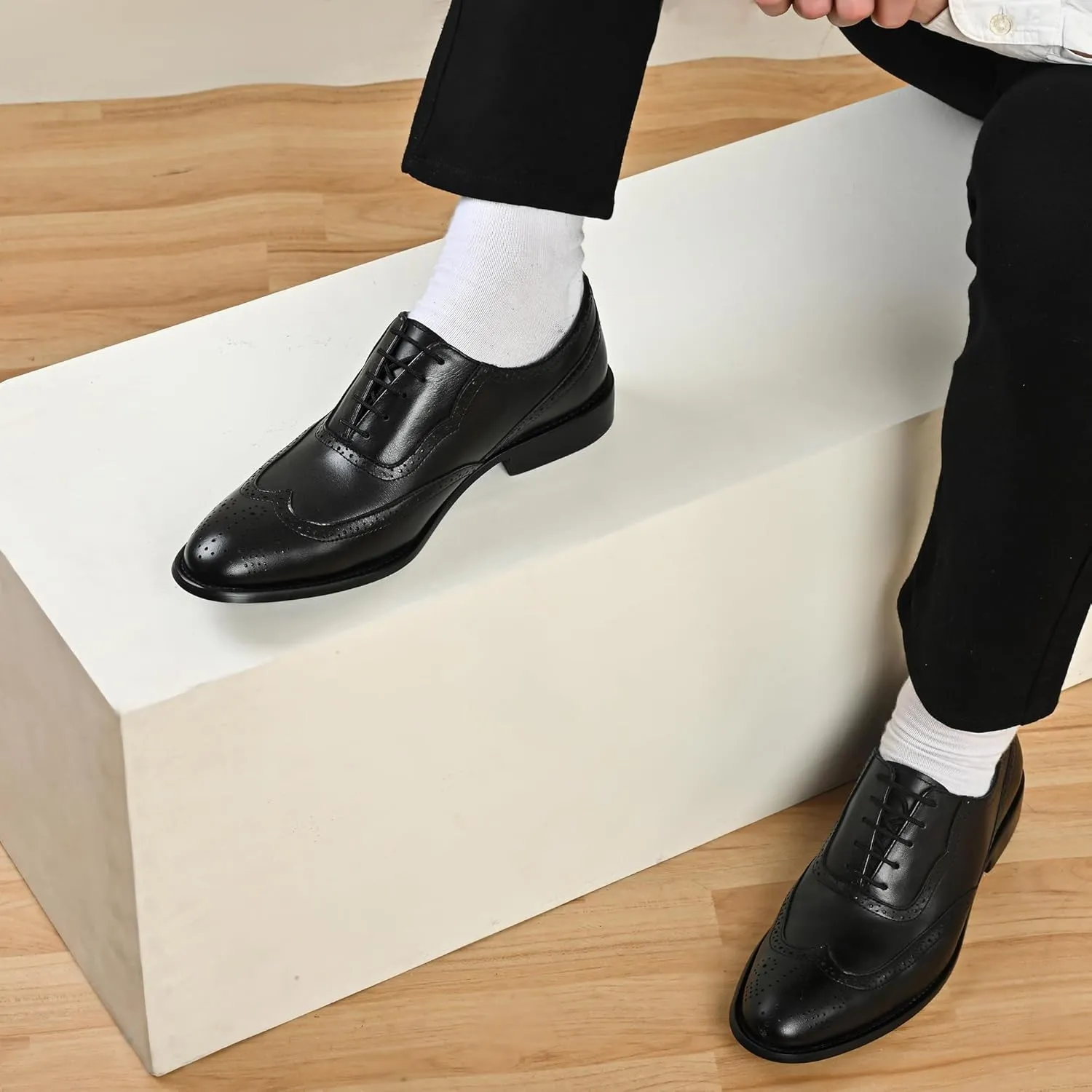 LIBERTYZENO Mens Genuine Leather Adults Wingtip Lace Up Oxford Dress Shoes for Easter Gift