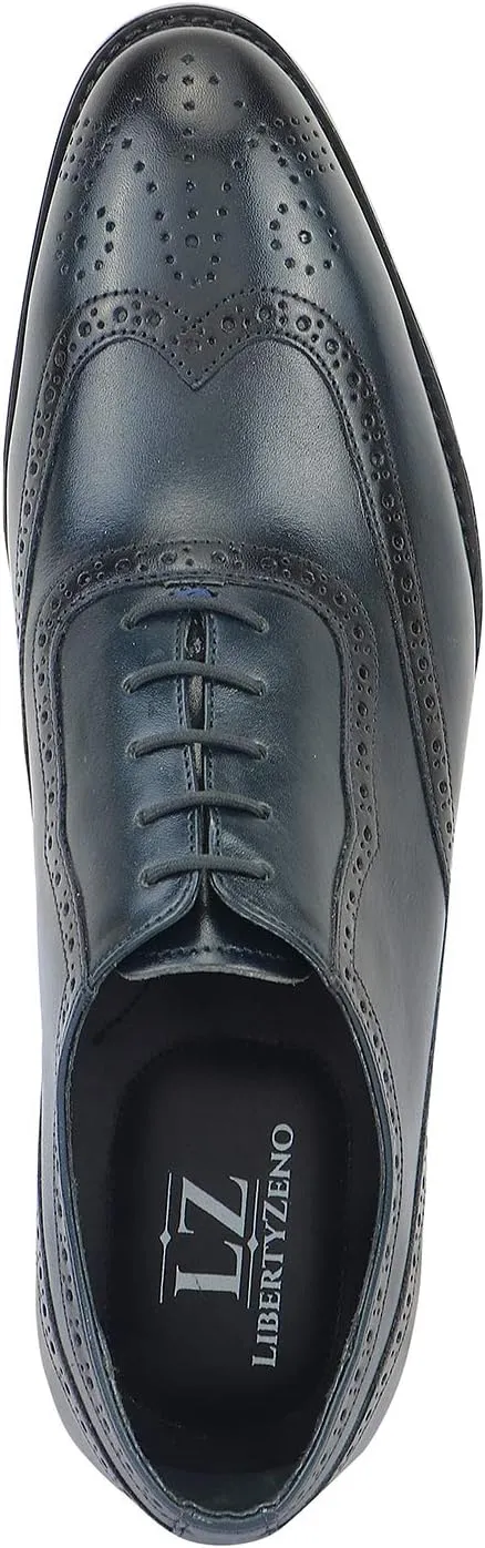 LIBERTYZENO Mens Genuine Leather Adults Wingtip Lace Up Oxford Dress Shoes for Easter Gift