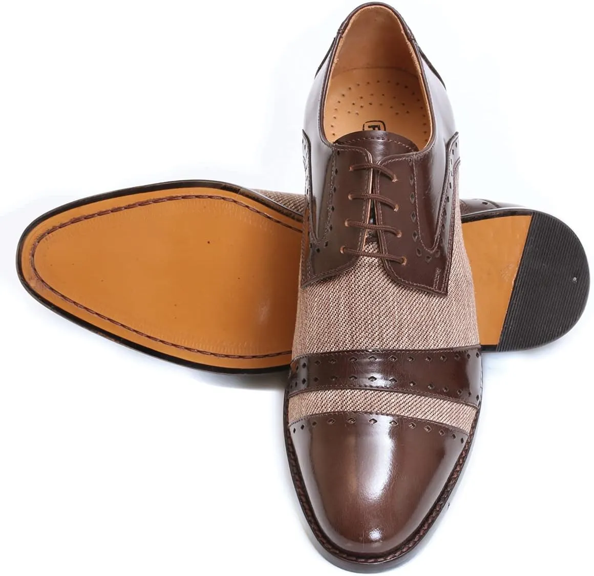 LIBERTYZENO Mens Genuine Leather Adults Wingtip Lace Up Oxford Dress Shoes for Prom Graduation