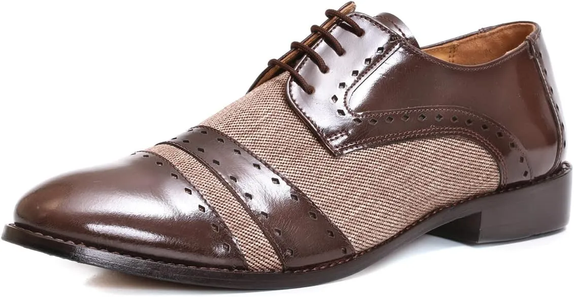 LIBERTYZENO Mens Genuine Leather Adults Wingtip Lace Up Oxford Dress Shoes for Prom Graduation