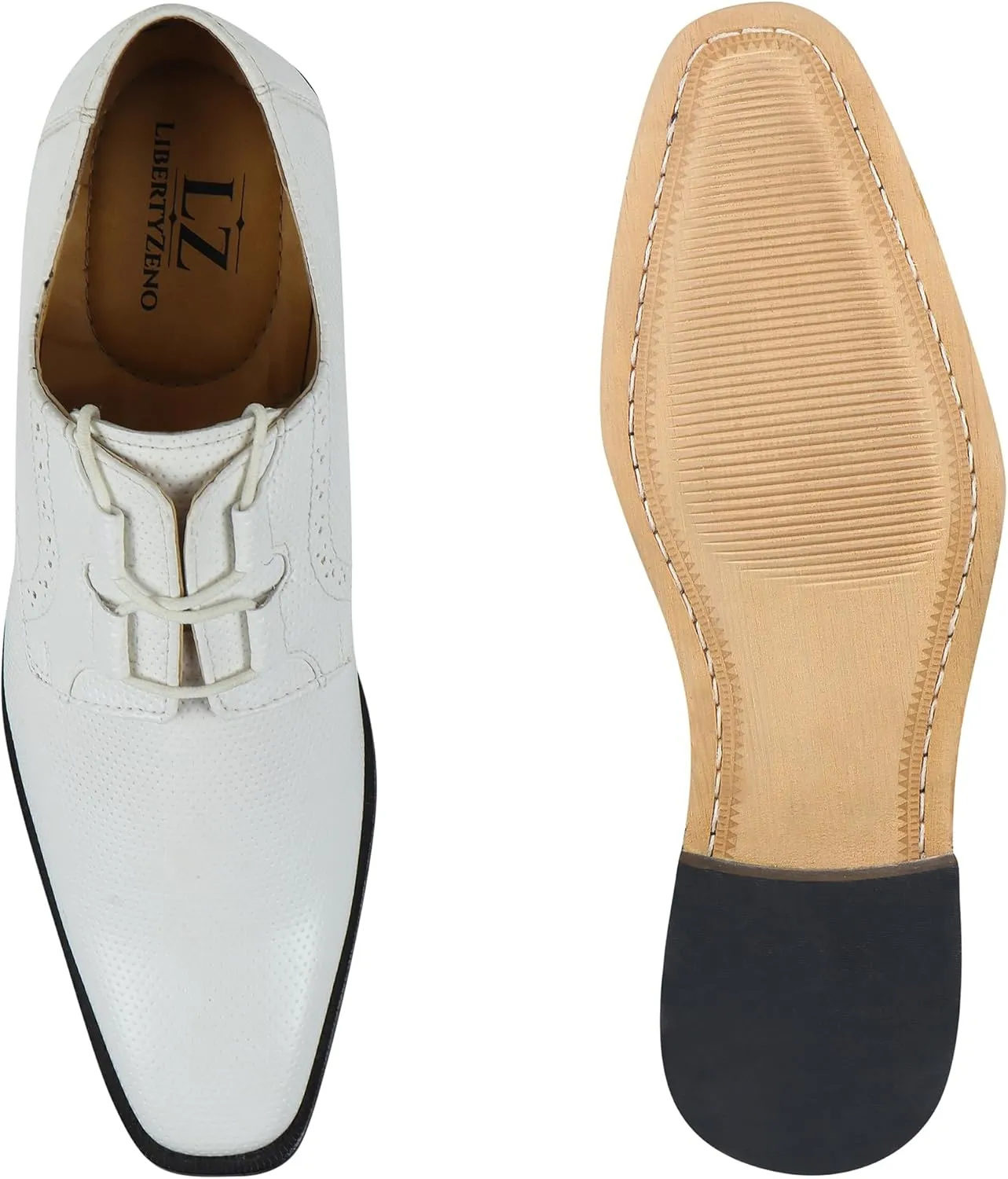LIBERTYZENO Mens Genuine Leather Classic Tread Design Lace Up Oxford Dress Shoes