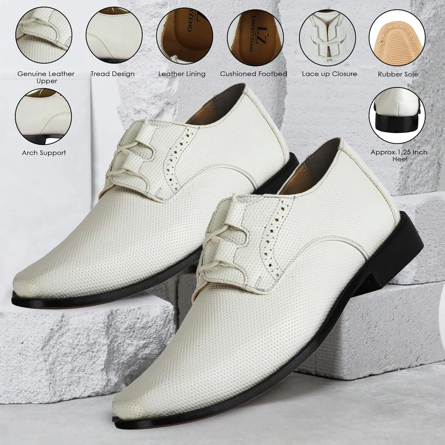 LIBERTYZENO Mens Genuine Leather Classic Tread Design Lace Up Oxford Dress Shoes