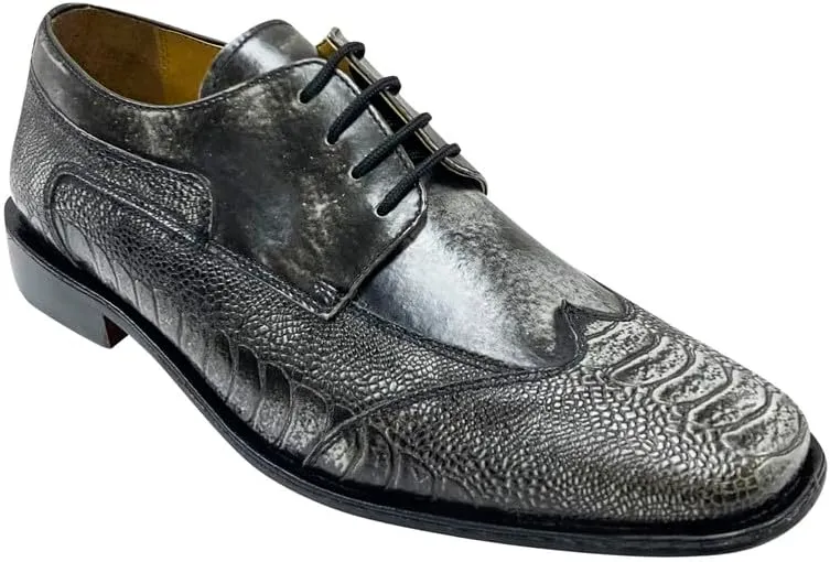 LIBERTYZENO Mens Genuine Leather Ostrich/EEL Print Lace Up Oxford Dress Shoes