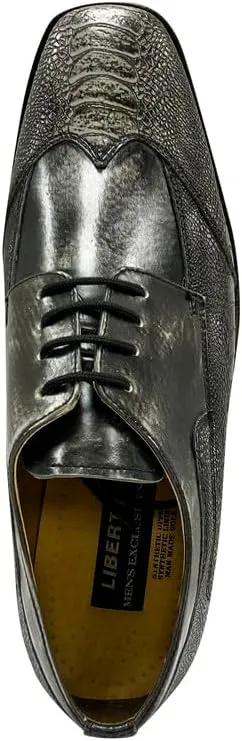 LIBERTYZENO Mens Genuine Leather Ostrich/EEL Print Lace Up Oxford Dress Shoes