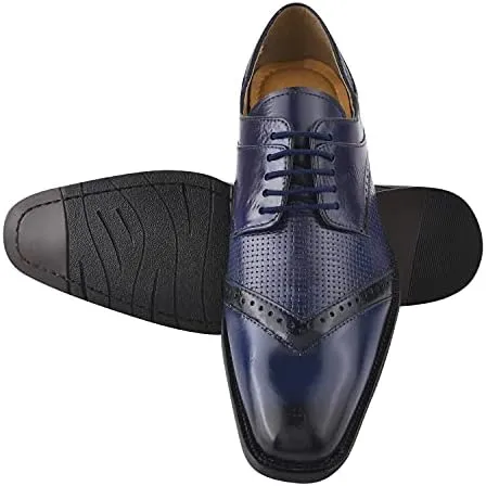 LIBERTYZENO Mens Genuine Leather Ostrich/EEL Print Lace Up Oxford Dress Shoes