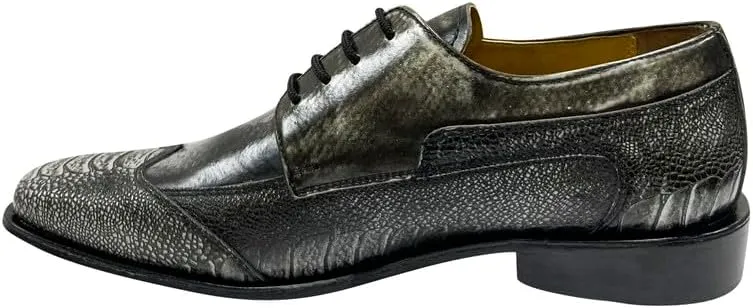 LIBERTYZENO Mens Genuine Leather Ostrich/EEL Print Lace Up Oxford Dress Shoes