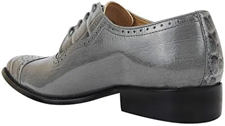 LIBERTYZENO Mens Genuine Leather Ostrich/EEL Print Lace Up Oxford Dress Shoes