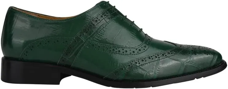 LIBERTYZENO Mens Genuine Leather Ostrich/EEL Print Lace Up Oxford Dress Shoes