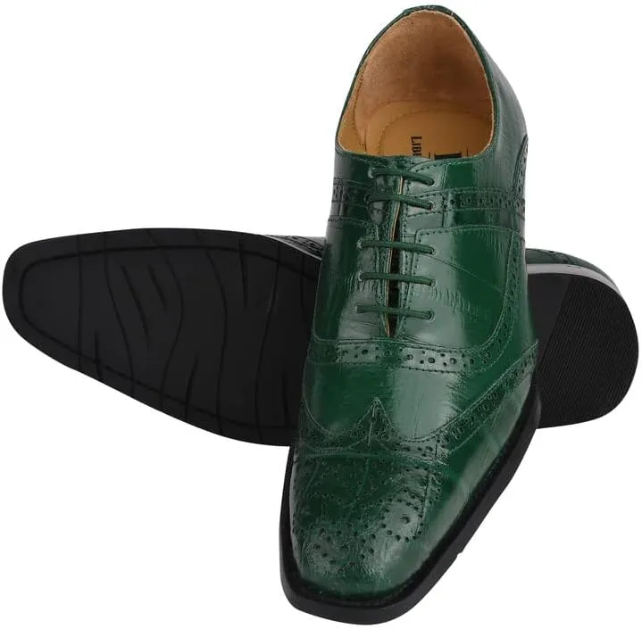 LIBERTYZENO Mens Genuine Leather Ostrich/EEL Print Lace Up Oxford Dress Shoes