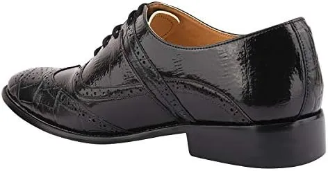 LIBERTYZENO Mens Genuine Leather Ostrich/EEL Print Lace Up Oxford Dress Shoes
