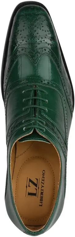 LIBERTYZENO Mens Genuine Leather Ostrich/EEL Print Lace Up Oxford Dress Shoes