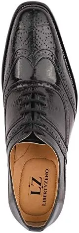 LIBERTYZENO Mens Genuine Leather Ostrich/EEL Print Lace Up Oxford Dress Shoes