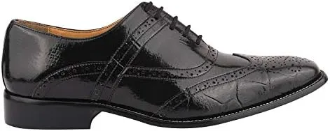 LIBERTYZENO Mens Genuine Leather Ostrich/EEL Print Lace Up Oxford Dress Shoes