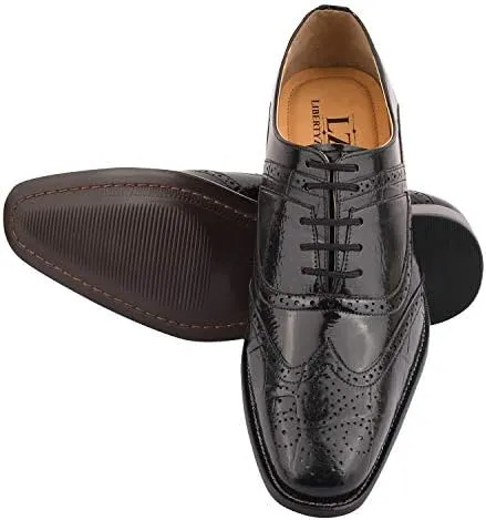 LIBERTYZENO Mens Genuine Leather Ostrich/EEL Print Lace Up Oxford Dress Shoes
