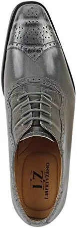 LIBERTYZENO Mens Genuine Leather Ostrich/EEL Print Lace Up Oxford Dress Shoes