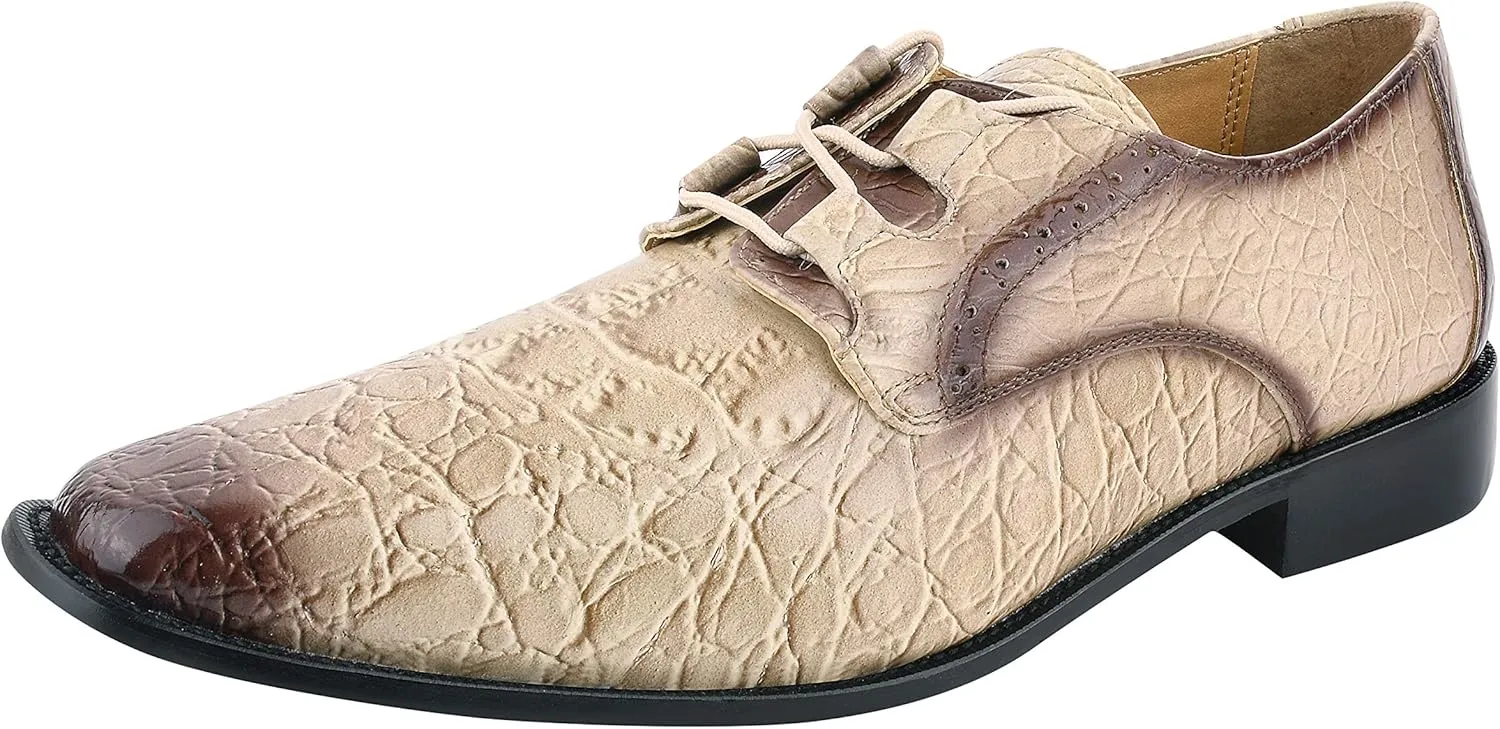 LIBERTYZENO Mens Hornback Print Genuine Leather Lace Up Oxford Dress Shoes