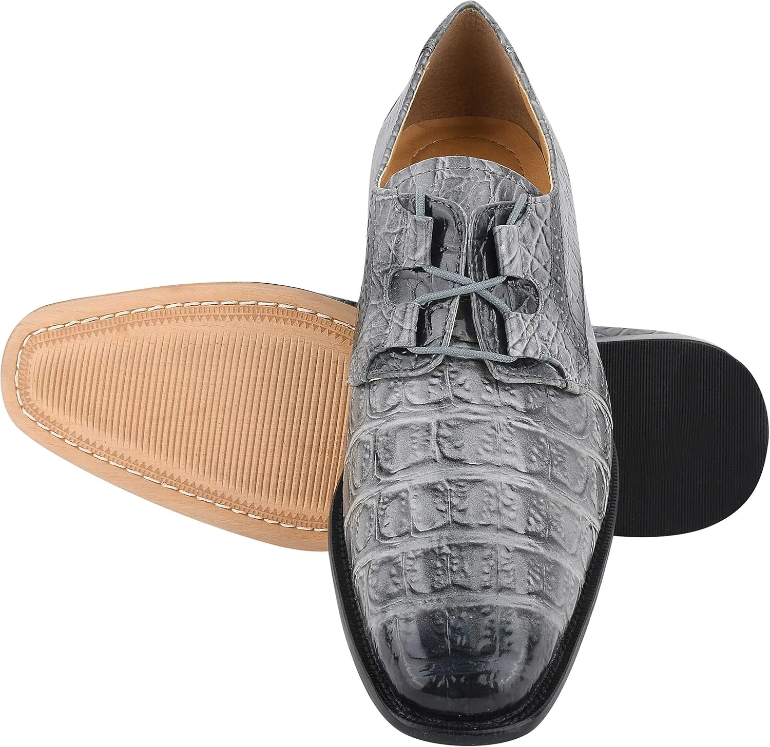 LIBERTYZENO Mens Hornback Print Genuine Leather Lace Up Oxford Dress Shoes