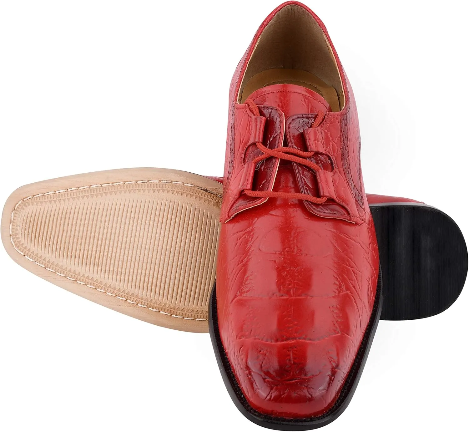 LIBERTYZENO Mens Hornback Print Genuine Leather Lace Up Oxford Dress Shoes