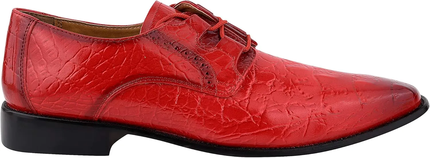 LIBERTYZENO Mens Hornback Print Genuine Leather Lace Up Oxford Dress Shoes