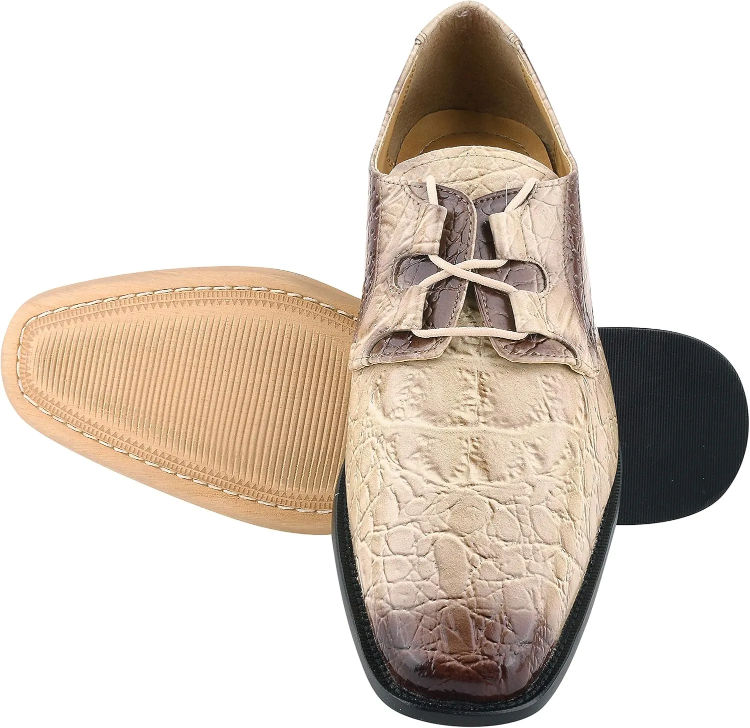 LIBERTYZENO Mens Hornback Print Genuine Leather Lace Up Oxford Dress Shoes