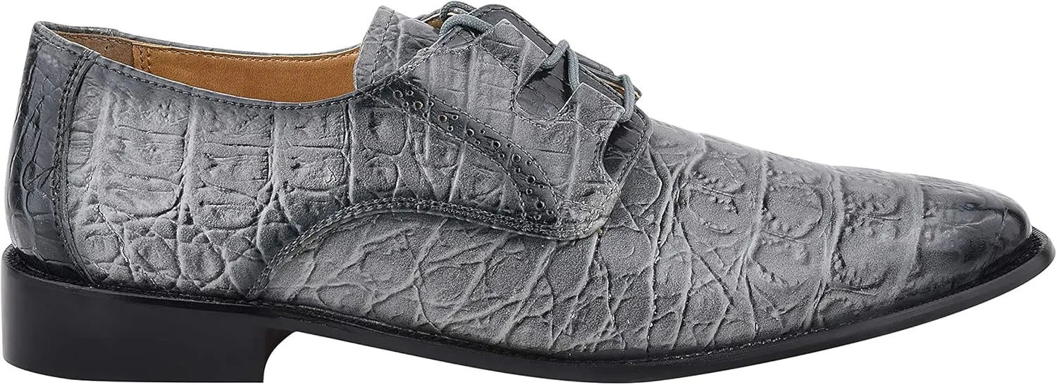 LIBERTYZENO Mens Hornback Print Genuine Leather Lace Up Oxford Dress Shoes
