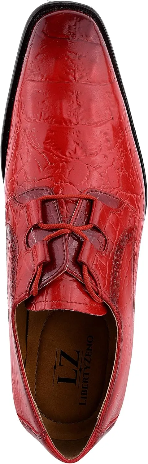 LIBERTYZENO Mens Hornback Print Genuine Leather Lace Up Oxford Dress Shoes