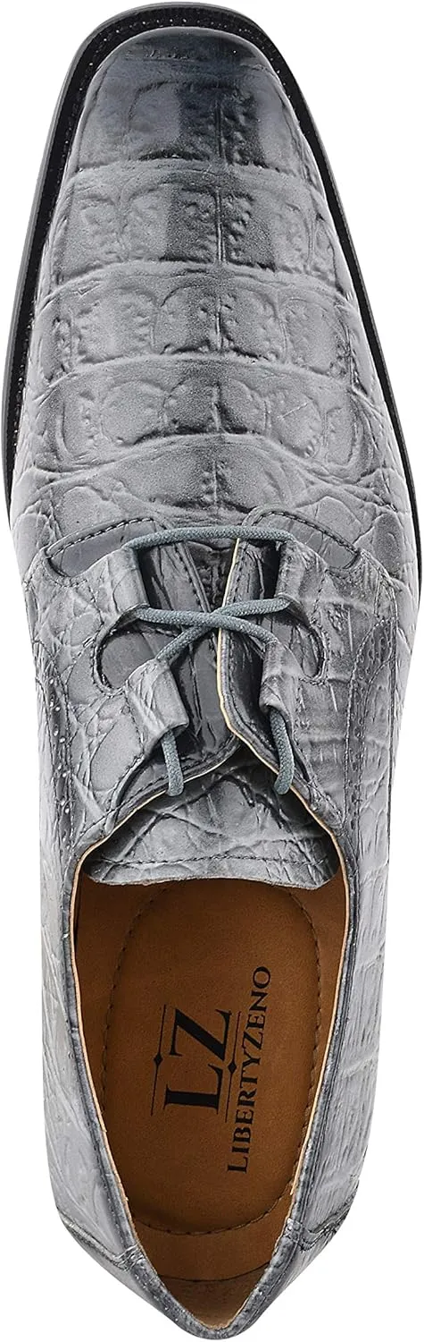 LIBERTYZENO Mens Hornback Print Genuine Leather Lace Up Oxford Dress Shoes