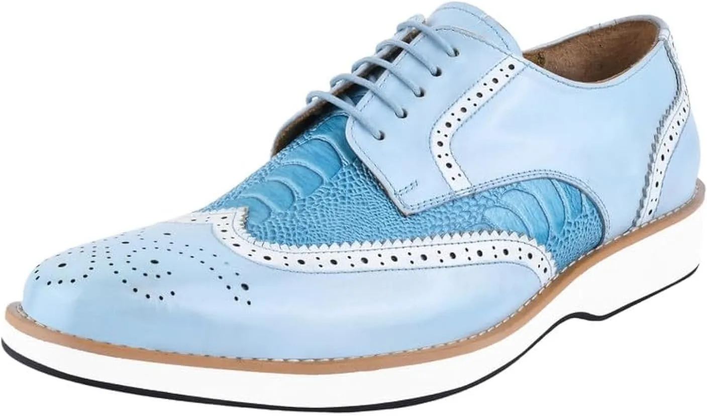 LIBERTYZENO Mens Plain & Animal Print Blue Genuine Leather Adults Lace Up Oxford Dress Shoes for Easter Gift