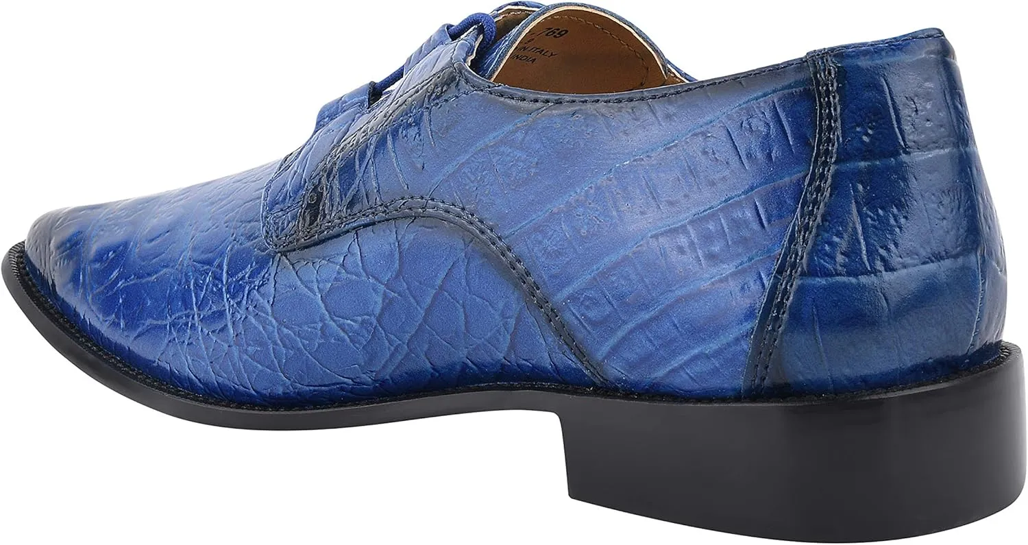 LIBERTYZENO Mens Plain & Animal Print Blue Genuine Leather Adults Lace Up Oxford Dress Shoes for Easter Gift
