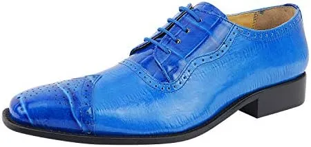 LIBERTYZENO Mens Plain & Animal Print Blue Genuine Leather Adults Lace Up Oxford Dress Shoes for Easter Gift