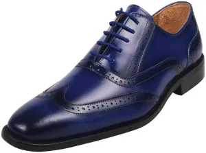 LIBERTYZENO Mens Plain & Animal Print Blue Genuine Leather Adults Lace Up Oxford Dress Shoes for Easter Gift