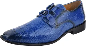 LIBERTYZENO Mens Plain & Animal Print Blue Genuine Leather Adults Lace Up Oxford Dress Shoes for Easter Gift