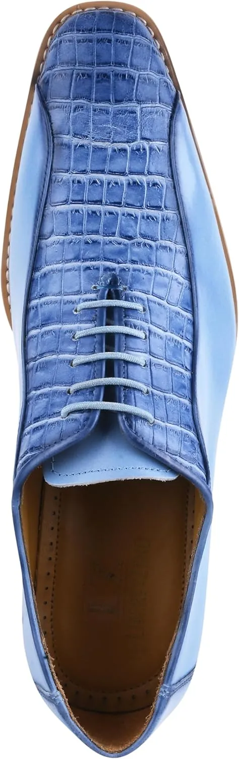 LIBERTYZENO Mens Plain & Animal Print Blue Genuine Leather Adults Lace Up Oxford Dress Shoes for Easter Gift