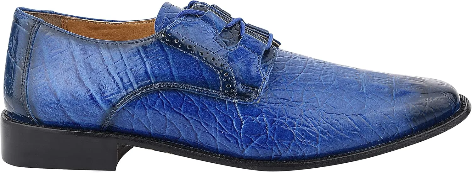 LIBERTYZENO Mens Plain & Animal Print Blue Genuine Leather Adults Lace Up Oxford Dress Shoes for Easter Gift