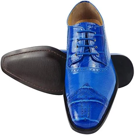LIBERTYZENO Mens Plain & Animal Print Blue Genuine Leather Adults Lace Up Oxford Dress Shoes for Easter Gift