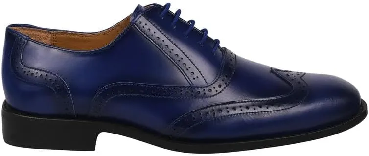 LIBERTYZENO Mens Plain & Animal Print Blue Genuine Leather Adults Lace Up Oxford Dress Shoes for Easter Gift