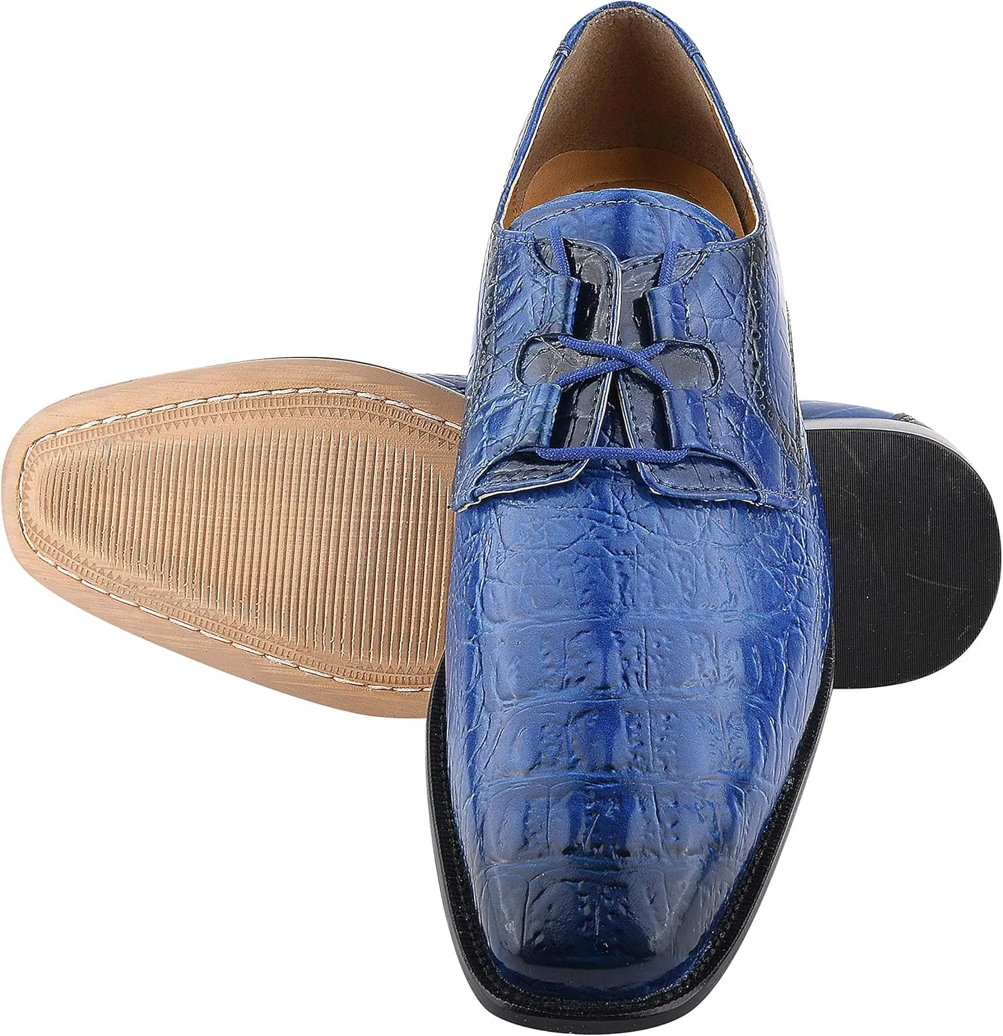 LIBERTYZENO Mens Plain & Animal Print Blue Genuine Leather Adults Lace Up Oxford Dress Shoes for Easter Gift