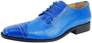 LIBERTYZENO Mens Plain & Animal Print Blue Genuine Leather Adults Lace Up Oxford Dress Shoes for Easter Gift